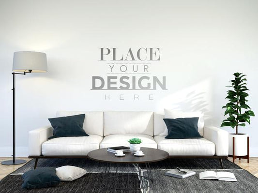Free Modern Living Room Interior Wall Mockup Psd