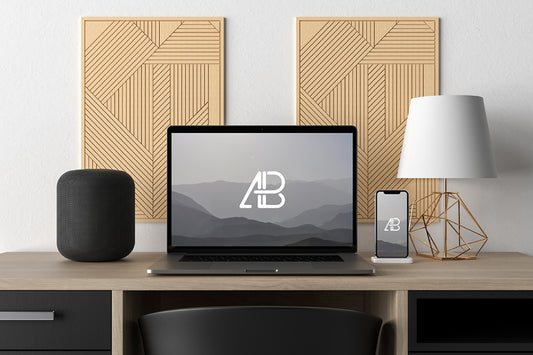 Free Modern Macbook Pro And Iphone X On Desk Mockup