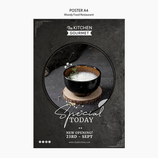 Free Moody Food Restaurant Poster Concept Mock-Up Psd