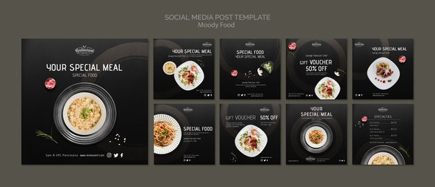 Free Moody Food Restaurant Social Media Post Template Concept Mock-Up Psd