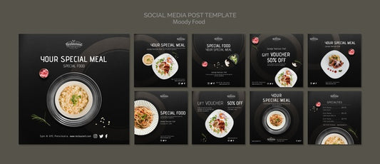 Free Moody Food Restaurant Social Media Post Template Concept Mock-Up Psd