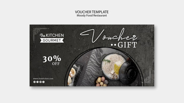 Free Moody Food Restaurant Voucher Template Concept Mock-Up Psd