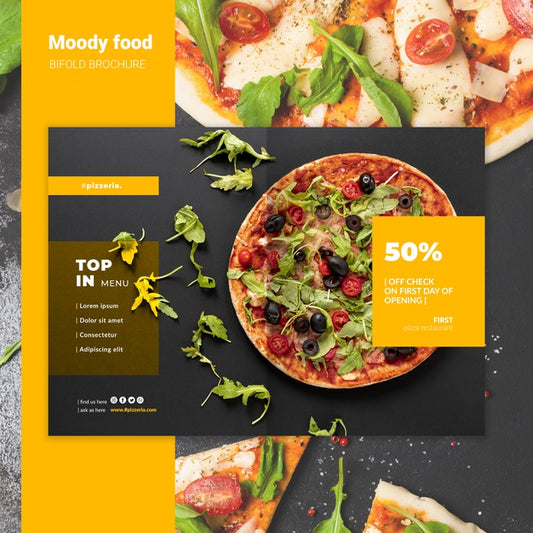 Free Moody Restaurant Food Bifold Brochure Mock-Up Psd