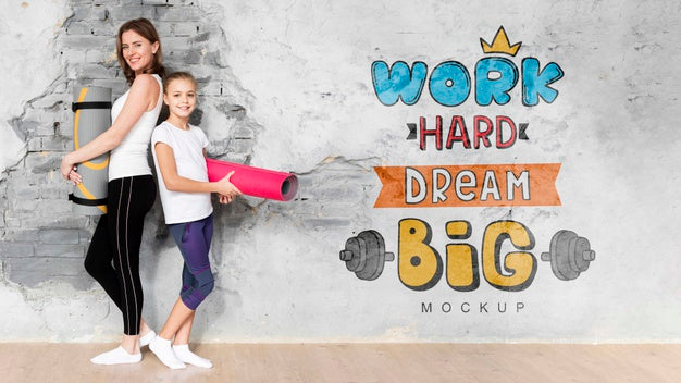Free Mother And Daughter Doing Sport Mock-Up Psd