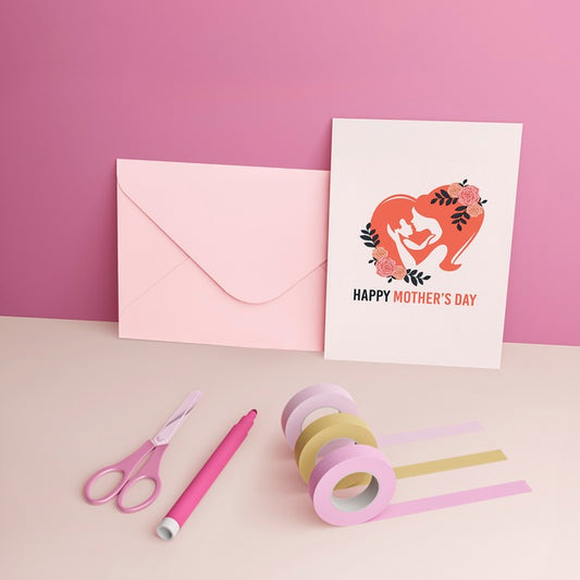 Free Mother'S Day Card And Envelope With Mock-Up Psd