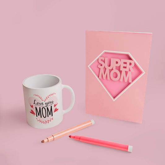 Free Mother'S Day Card And Mug With Markers Psd