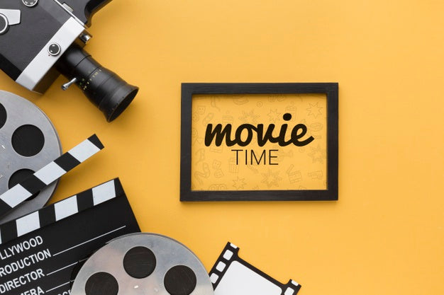 Free Movie Time Mock-Up In Frame And Props Psd