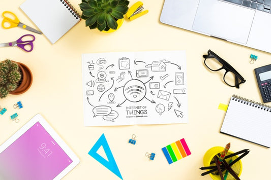 Free Notebook And Stationery Office Scene Psd