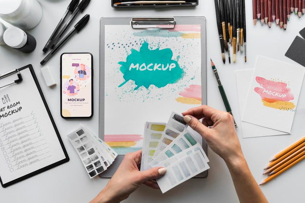 Free Notebook With Brush Top View Psd