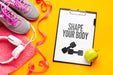 Free Notebook With Fitness Message And Equipment Psd