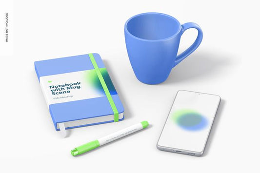Free Notebook With Mug Mockup Psd