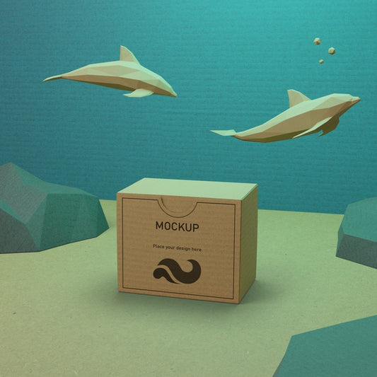 Free Ocean Day Sea Life And Cardboard Box With Mock-Up Psd
