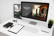 Free Office Desk With Computer Mock-Up Psd