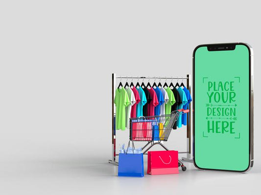 Free Online Shopping With Mobile And Shopping Elements Mockup Template Psd