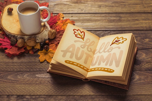 Free Open Book Mockup With Autumn Concept Psd