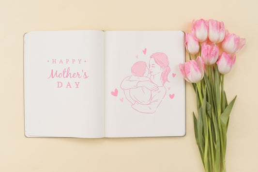 Free Open Book Mockup With Mothers Day Concept Psd