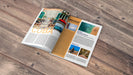Free Open Magazine Mockup On Wooden Table Psd