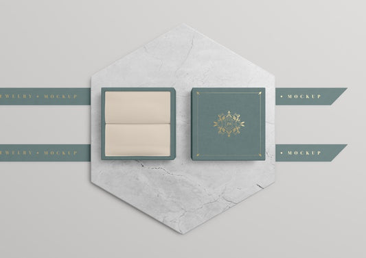 Free Opened Jewelry Box On Marble With Golden Symbol Psd