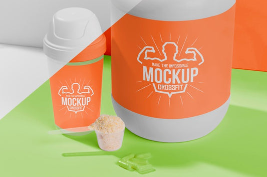 Free Orange Set Of Fitness Protein Powder And Pills Psd