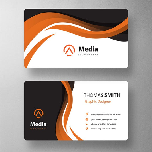 Free Orange Wavy Style Business Card Mockup Psd