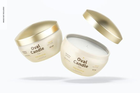 Free Oval Candle Tins Mockup, Falling Psd