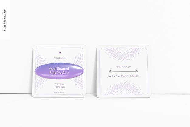 Free Oval Enamel Pin Mockup, Leaned Psd