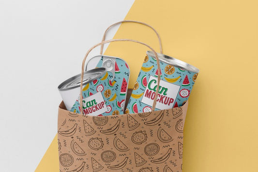 Free Paper Bag With Tin Cans Psd