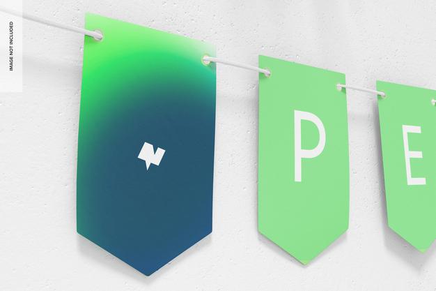 Free Pennant Banner Mockups, Close Up Psd