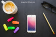 Free Phone, Markers, Pencil, Glasses And Coffee Psd