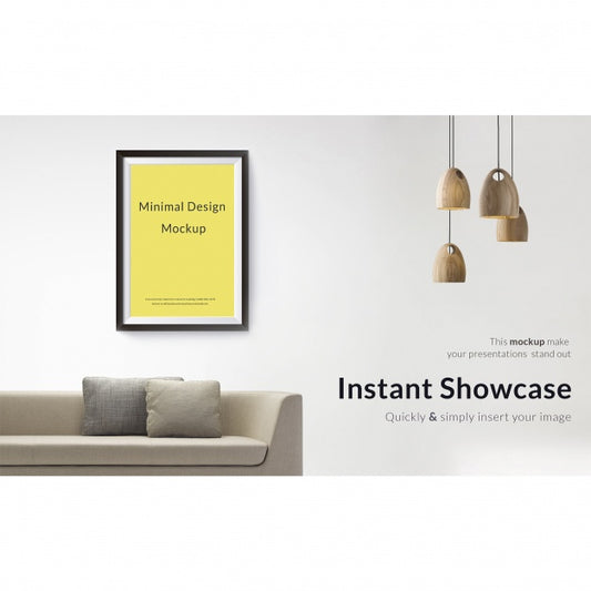 Free Picture On White Wall With Sofa And Lamps Mock Up Psd