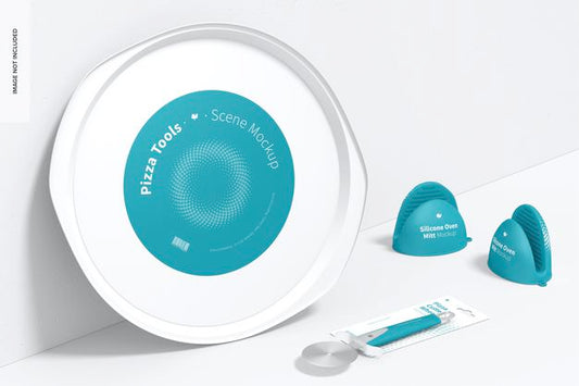 Free Pizza Tools Scene Mockup, Leaned Psd