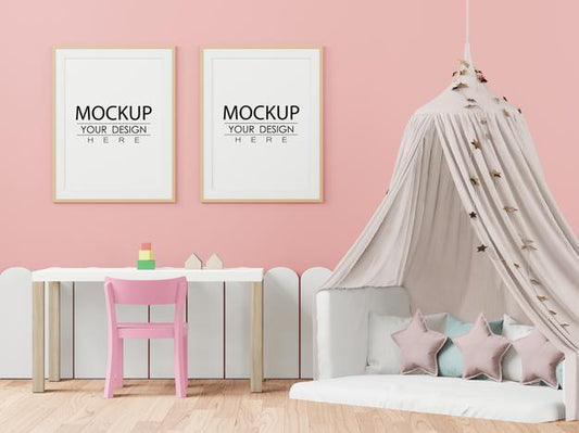 Free Poster Frame In Children'S Bedroom Psd Mockup Psd