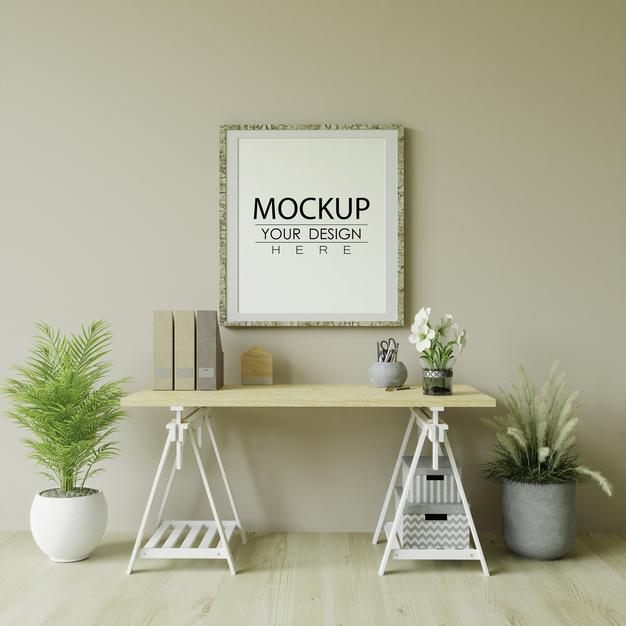 Free Poster Frame In Living Room Mockup Psd