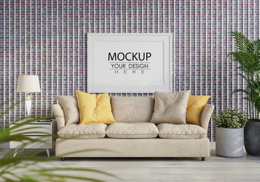 Free Poster Frame In Living Room Mockup Psd
