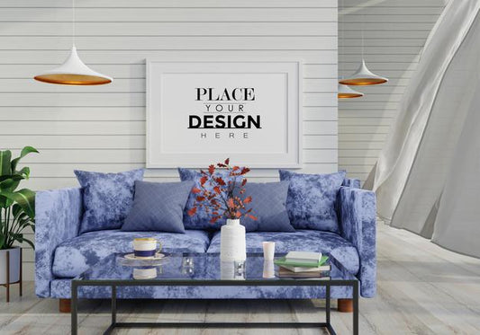 Free Poster Frame In Living Room Mockup Psd