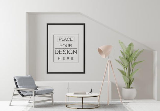 Free Poster Frame In Living Room Psd Mockup Psd