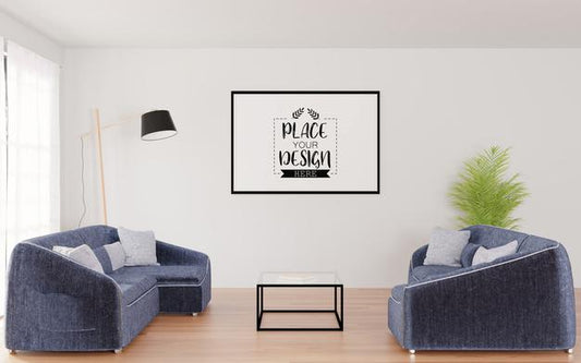Free Poster Frame In Living Room Psd Mockup Psd