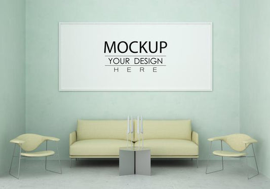 Free Poster Frame In Living Room Psd Mockup Psd