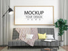 Free Poster Frame Mockup In Living Room Psd