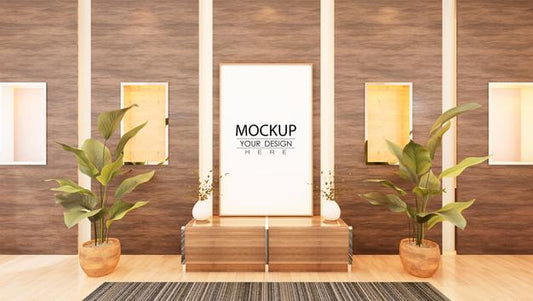 Free Poster Frame Mockup In Living Room Psd