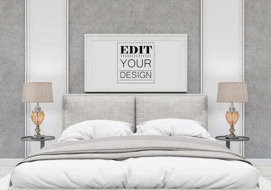 Free Poster Frame Mockup Interior In A Bedroom Psd