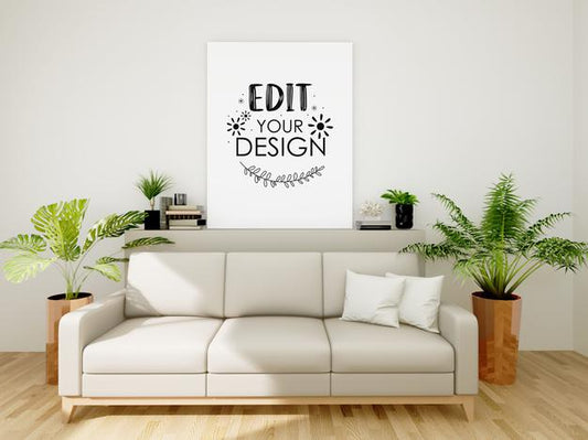 Free Poster Frame Mockup On The Wall With Plant Psd