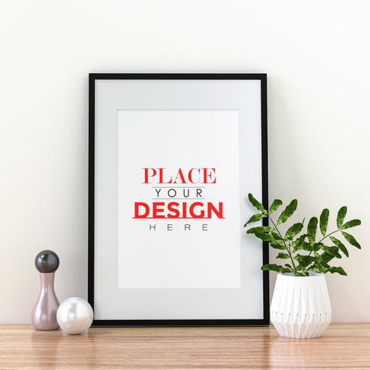 Free Poster Frame Mockup On The Wall With Plant Psd