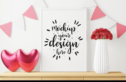 Free Poster Frame Mockup On The Wall With Plant Psd