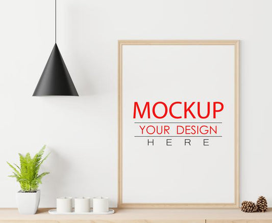 Free Poster Frame Mockup On The Wall With Plant Psd