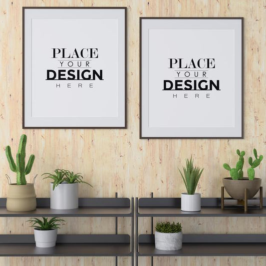 Free Poster Frame Mockup On The Wall With Plant Psd