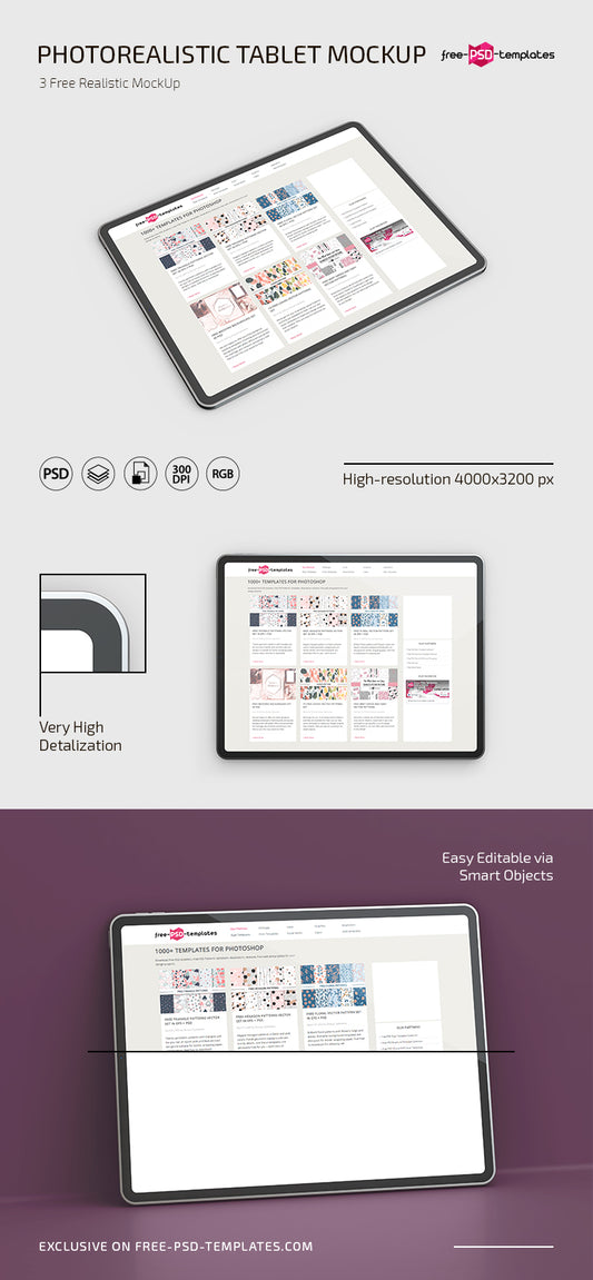 Free Psd Photorealistic Tablet Mockup Templates