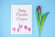 Free Purple Tulip Placed Next To Frame Mockup Psd