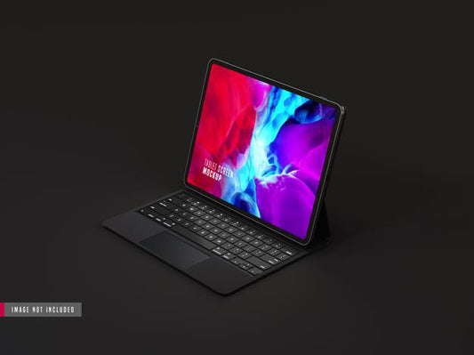 Free Realistic Dark Tablet Pro Mockup, With Keyboard Psd