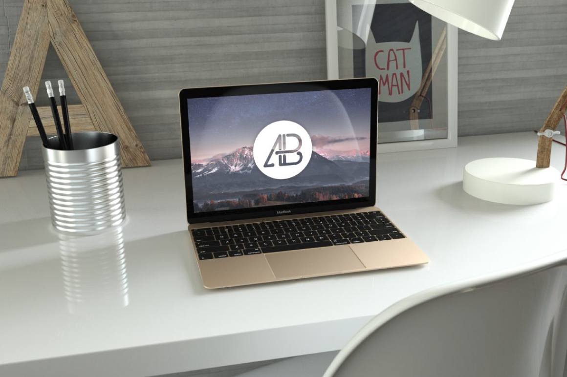 Free Realistic Gold 12-Inch Macbook Mockup